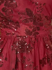 Burgundy Cocktail Mini Dress Open Back Sequins Mesh